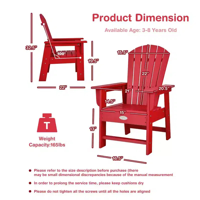 Costway Set di 2 Sedie da Giardino Adirondack per Bambini Poltrona da Esterno Resistente alle Intemperie