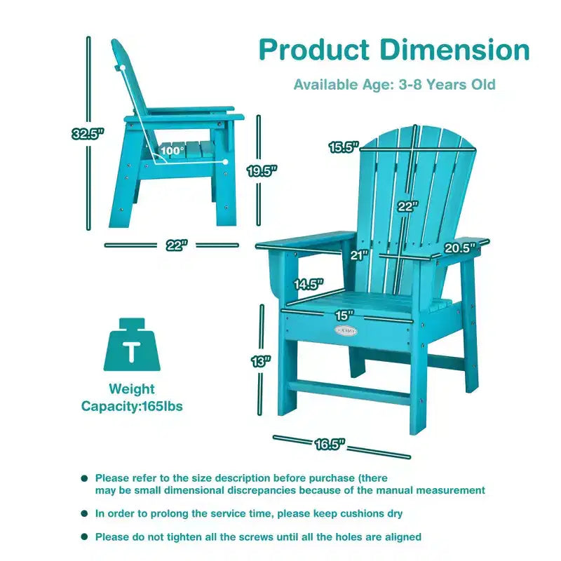 Costway Set di 2 Sedie da Giardino Adirondack per Bambini Poltrona da Esterno Resistente alle Intemperie