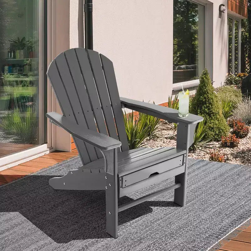 Sedia da spiaggia Costway da esterno per patio in HDPE Adirondack con poggiapiedi a scomparsa bianco/nero/caffè/grigio/turchese