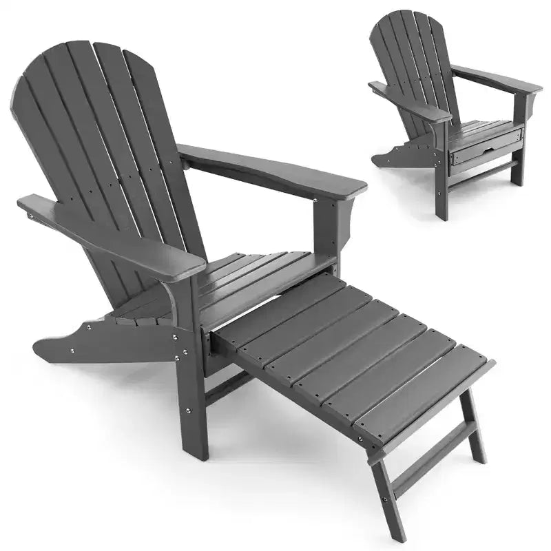 Sedia da spiaggia Costway da esterno per patio in HDPE Adirondack con poggiapiedi a scomparsa bianco/nero/caffè/grigio/turchese