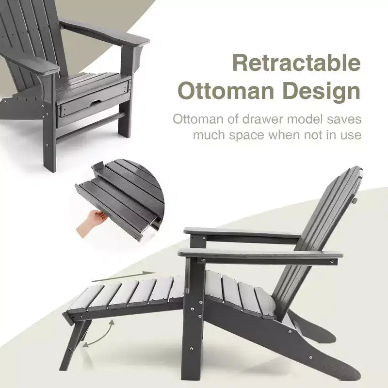 Sedia da spiaggia Costway da esterno per patio in HDPE Adirondack con poggiapiedi a scomparsa bianco/nero/caffè/grigio/turchese
