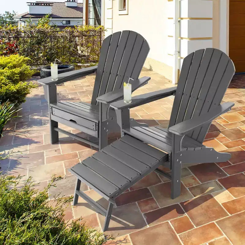 Sedia da spiaggia Costway da esterno per patio in HDPE Adirondack con poggiapiedi a scomparsa bianco/nero/caffè/grigio/turchese