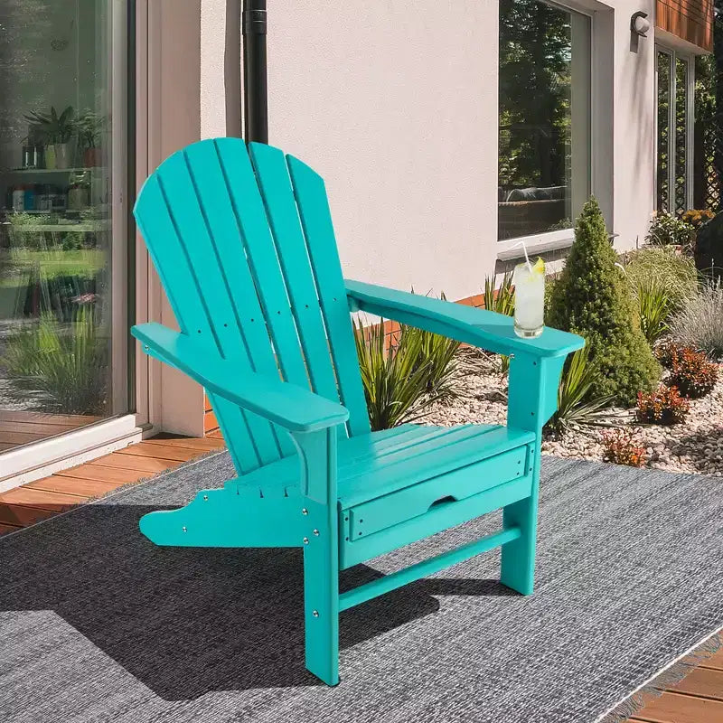 Sedia da spiaggia Costway da esterno per patio in HDPE Adirondack con poggiapiedi a scomparsa bianco/nero/caffè/grigio/turchese