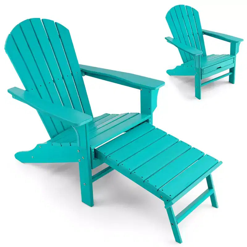 Sedia da spiaggia Costway da esterno per patio in HDPE Adirondack con poggiapiedi a scomparsa bianco/nero/caffè/grigio/turchese
