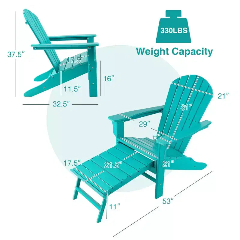 Sedia da spiaggia Costway da esterno per patio in HDPE Adirondack con poggiapiedi a scomparsa bianco/nero/caffè/grigio/turchese