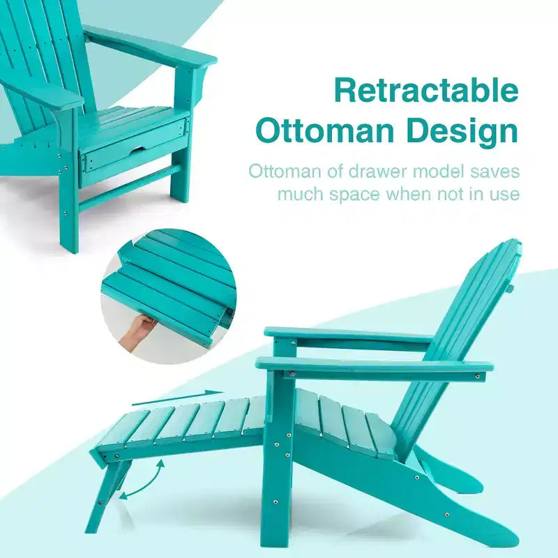 Sedia da spiaggia Costway da esterno per patio in HDPE Adirondack con poggiapiedi a scomparsa bianco/nero/caffè/grigio/turchese