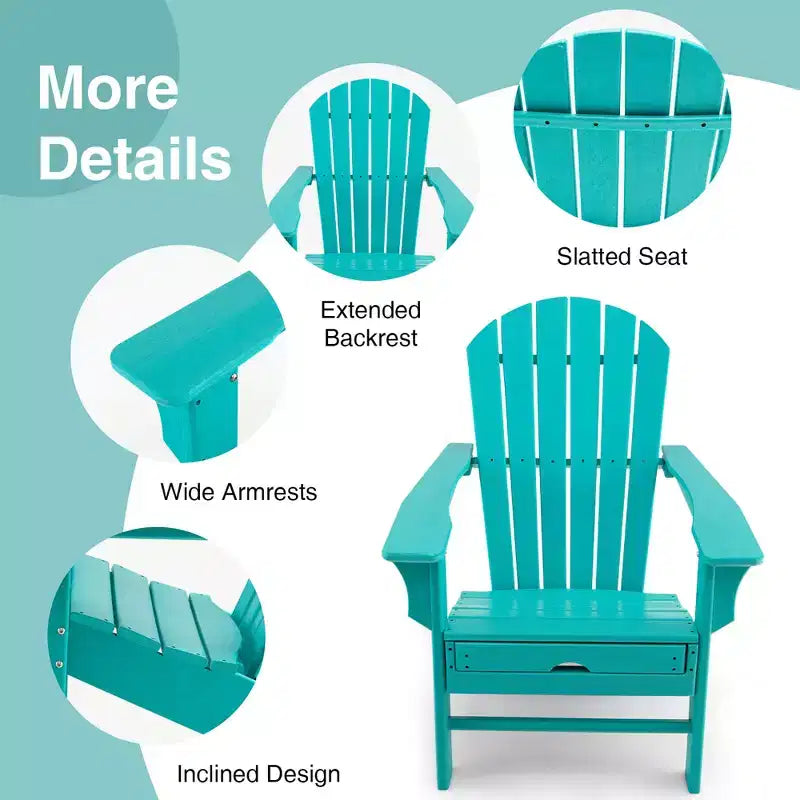 Sedia da spiaggia Costway da esterno per patio in HDPE Adirondack con poggiapiedi a scomparsa bianco/nero/caffè/grigio/turchese