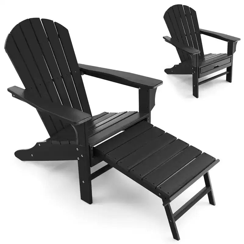 Sedia da spiaggia Costway da esterno per patio in HDPE Adirondack con poggiapiedi a scomparsa bianco/nero/caffè/grigio/turchese