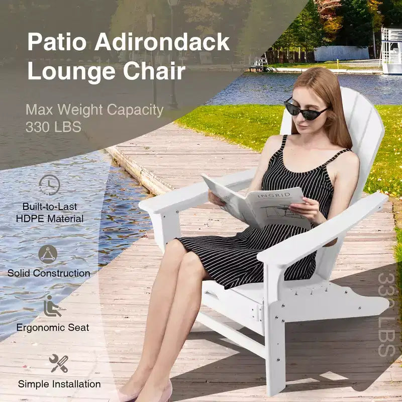 Sedia da spiaggia Costway da esterno per patio in HDPE Adirondack con poggiapiedi a scomparsa bianco/nero/caffè/grigio/turchese