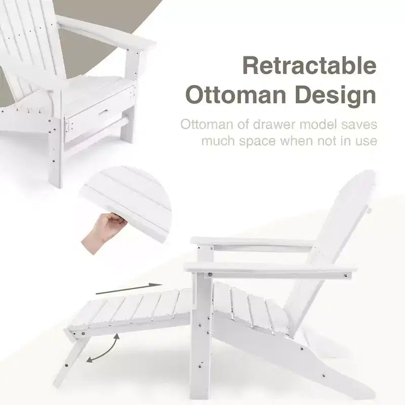 Sedia da spiaggia Costway da esterno per patio in HDPE Adirondack con poggiapiedi a scomparsa bianco/nero/caffè/grigio/turchese