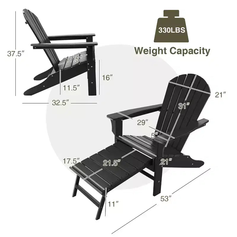 Sedia da spiaggia Costway da esterno per patio in HDPE Adirondack con poggiapiedi a scomparsa bianco/nero/caffè/grigio/turchese