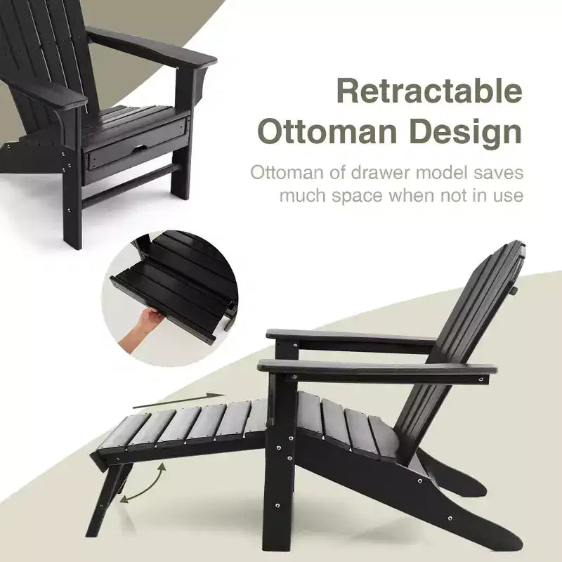 Sedia da spiaggia Costway da esterno per patio in HDPE Adirondack con poggiapiedi a scomparsa bianco/nero/caffè/grigio/turchese