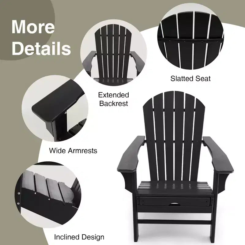 Sedia da spiaggia Costway da esterno per patio in HDPE Adirondack con poggiapiedi a scomparsa bianco/nero/caffè/grigio/turchese
