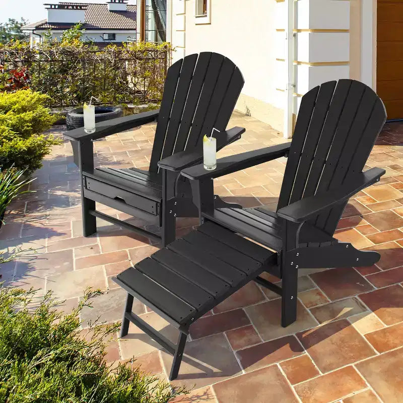 Sedia da spiaggia Costway da esterno per patio in HDPE Adirondack con poggiapiedi a scomparsa bianco/nero/caffè/grigio/turchese
