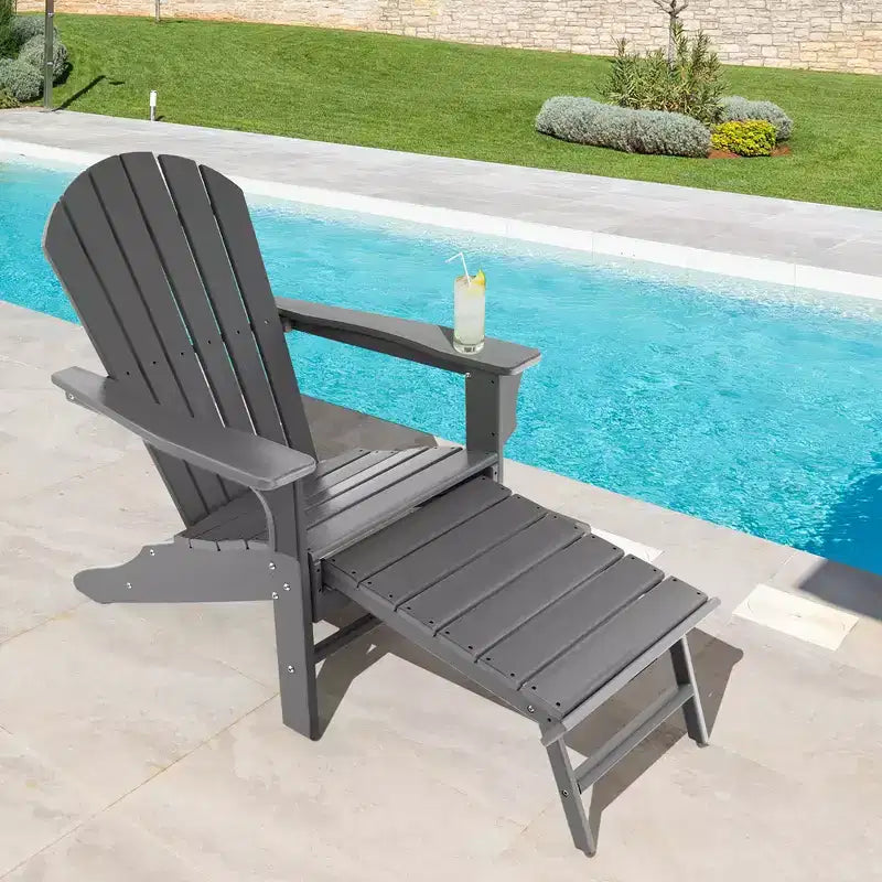 Costway Fauteuil Adirondack d'extérieur en PEHD avec repose-pieds rétractable, coloris blanc/noir/café/gris/turquoise
