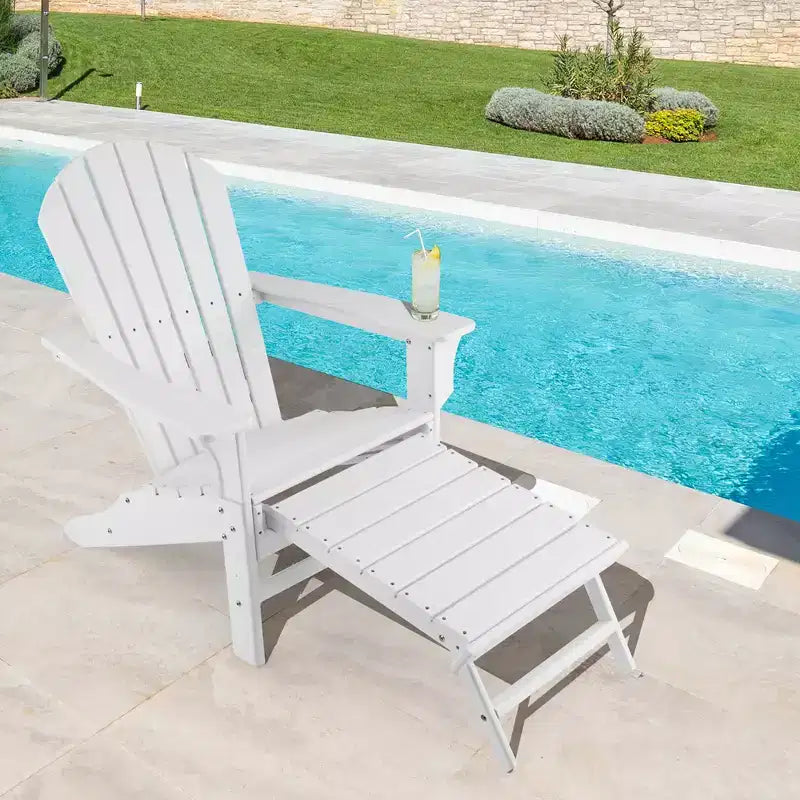 Costway Fauteuil Adirondack d'extérieur en PEHD avec repose-pieds rétractable, coloris blanc/noir/café/gris/turquoise
