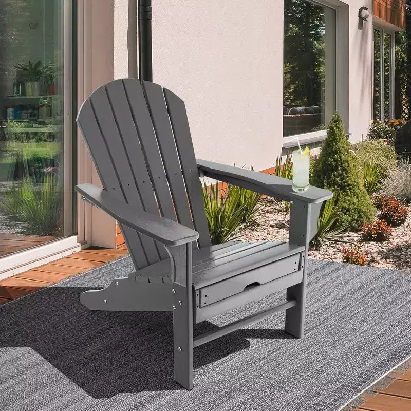 Costway 2 pz. Sedia Adirondack da Giardino in HDPE, con Poggiapiedi Estraibile, Bianca/Nera/Caffè/Grigia/Turchese