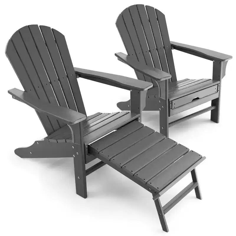 Costway 2 pz. Sedia Adirondack da Giardino in HDPE, con Poggiapiedi Estraibile, Bianca/Nera/Caffè/Grigia/Turchese