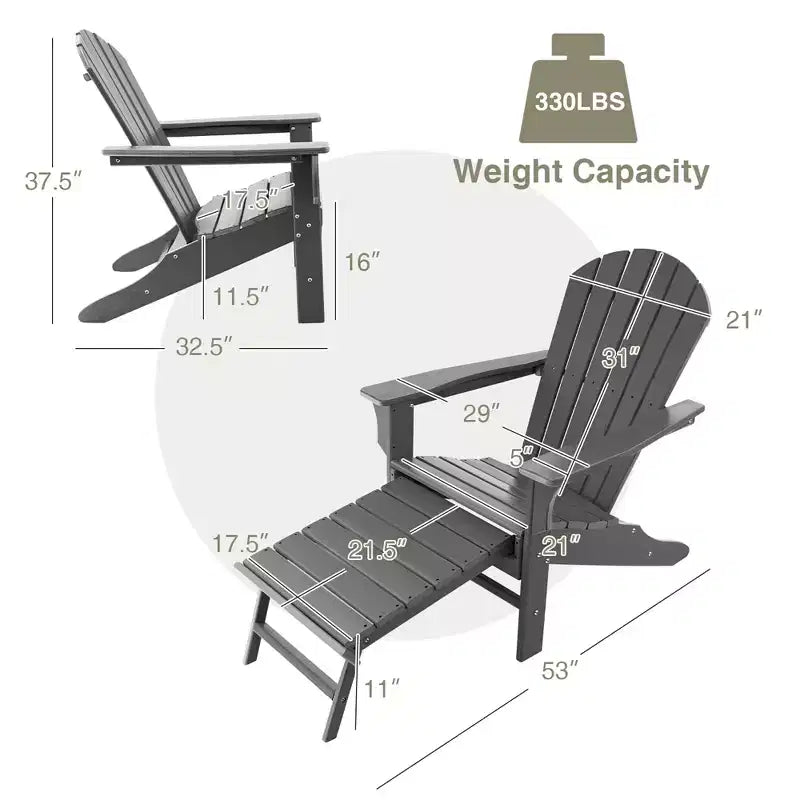 Costway 2 pz. Sedia Adirondack da Giardino in HDPE, con Poggiapiedi Estraibile, Bianca/Nera/Caffè/Grigia/Turchese