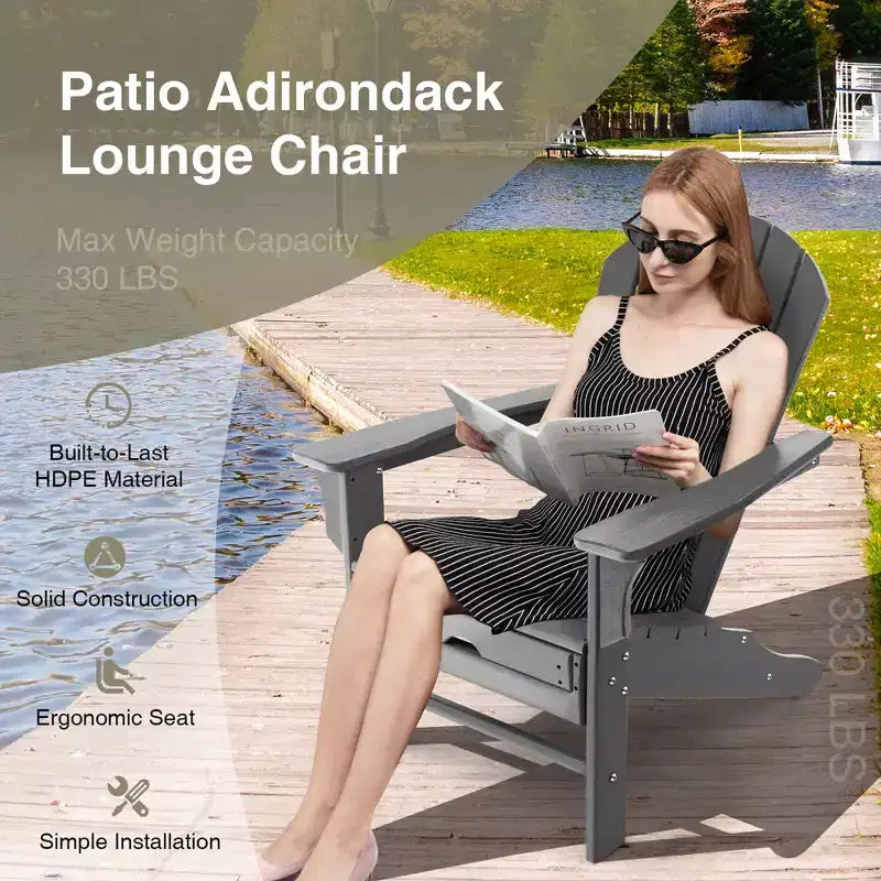 Costway 2 pz. Sedia Adirondack da Giardino in HDPE, con Poggiapiedi Estraibile, Bianca/Nera/Caffè/Grigia/Turchese