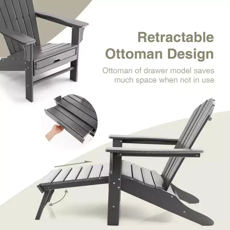 Costway 2 pz. Sedia Adirondack da Giardino in HDPE, con Poggiapiedi Estraibile, Bianca/Nera/Caffè/Grigia/Turchese