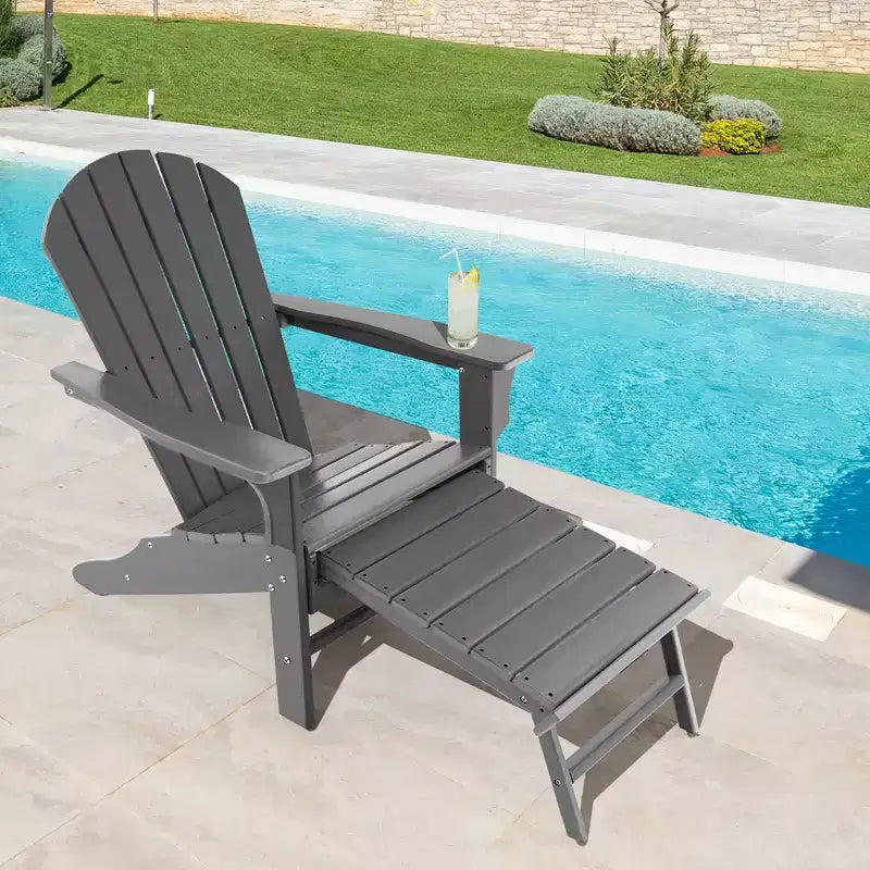 Costway 2 pz. Sedia Adirondack da Giardino in HDPE, con Poggiapiedi Estraibile, Bianca/Nera/Caffè/Grigia/Turchese