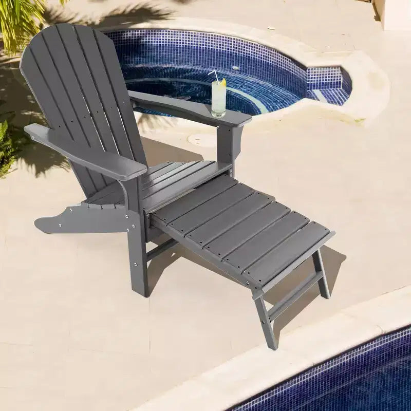 Costway 2 pz. Sedia Adirondack da Giardino in HDPE, con Poggiapiedi Estraibile, Bianca/Nera/Caffè/Grigia/Turchese