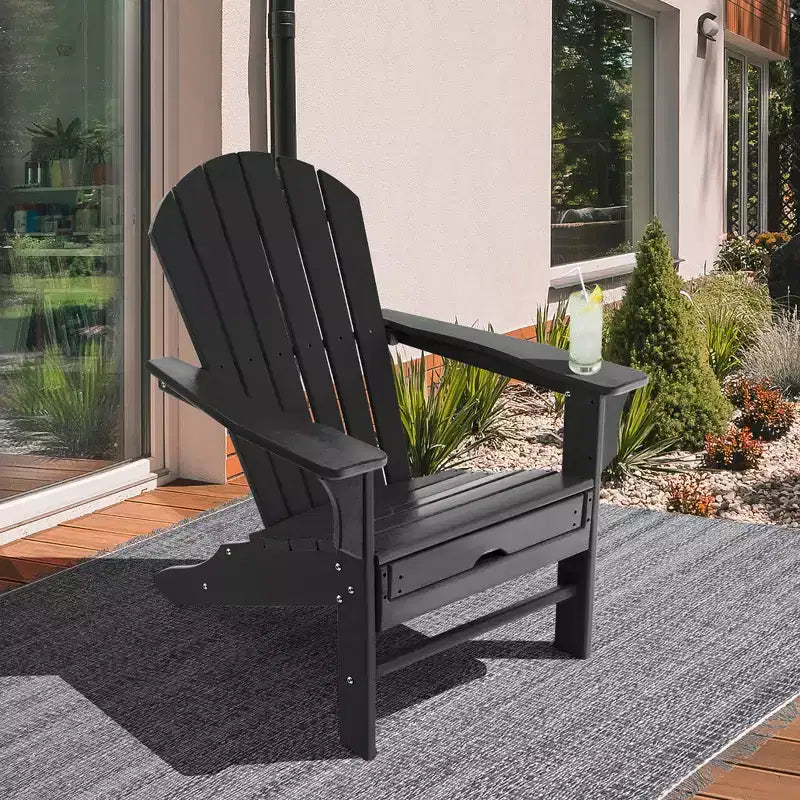 Costway 2 pz. Sedia Adirondack da Giardino in HDPE, con Poggiapiedi Estraibile, Bianca/Nera/Caffè/Grigia/Turchese