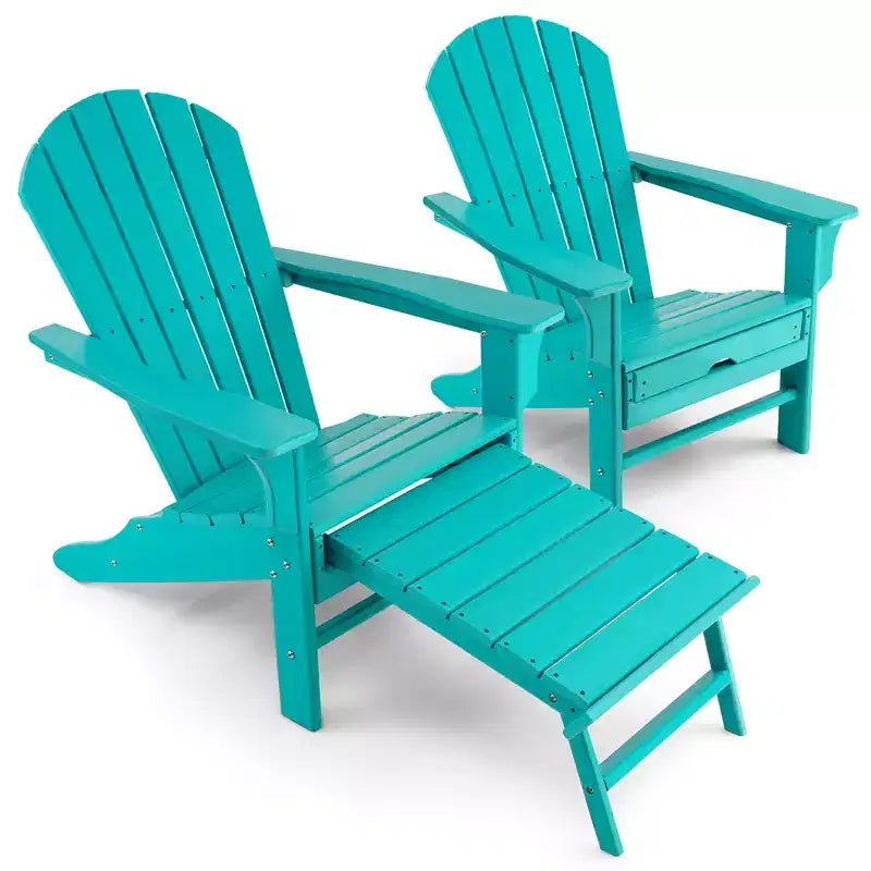 Costway 2 pz. Sedia Adirondack da Giardino in HDPE, con Poggiapiedi Estraibile, Bianca/Nera/Caffè/Grigia/Turchese
