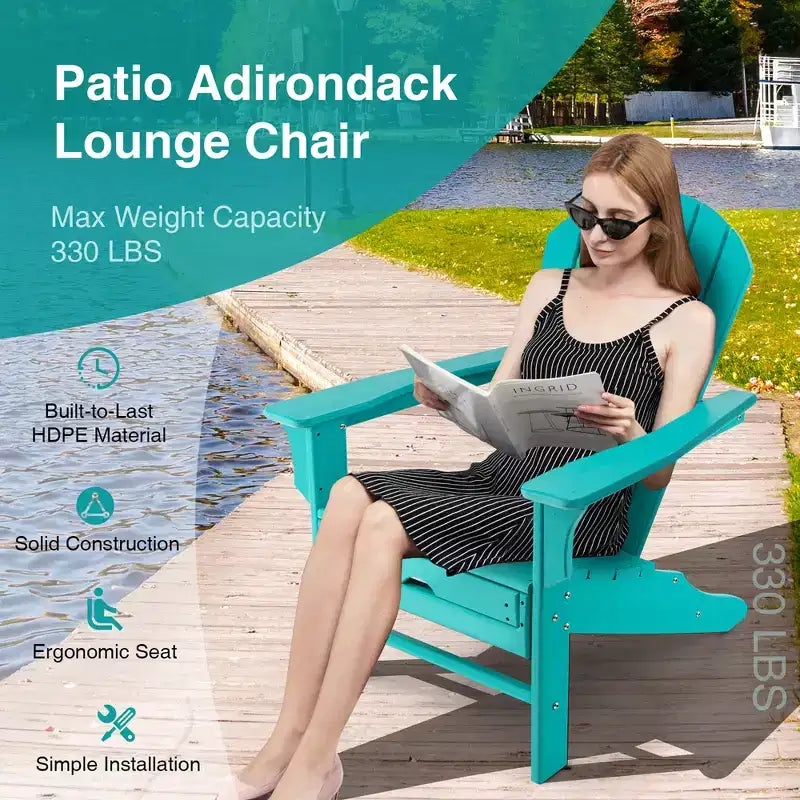 Costway 2 pz. Sedia Adirondack da Giardino in HDPE, con Poggiapiedi Estraibile, Bianca/Nera/Caffè/Grigia/Turchese