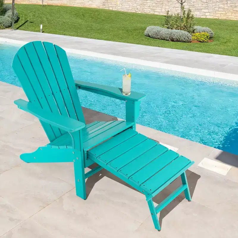 Costway 2 pz. Sedia Adirondack da Giardino in HDPE, con Poggiapiedi Estraibile, Bianca/Nera/Caffè/Grigia/Turchese