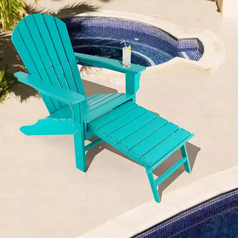 Costway 2 pz. Sedia Adirondack da Giardino in HDPE, con Poggiapiedi Estraibile, Bianca/Nera/Caffè/Grigia/Turchese