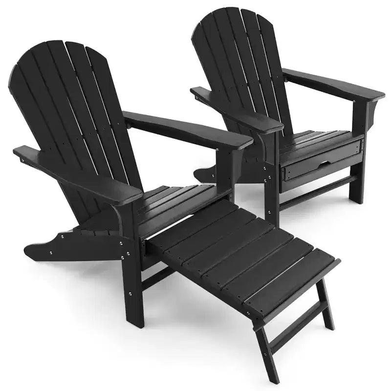 Costway 2 pz. Sedia Adirondack da Giardino in HDPE, con Poggiapiedi Estraibile, Bianca/Nera/Caffè/Grigia/Turchese