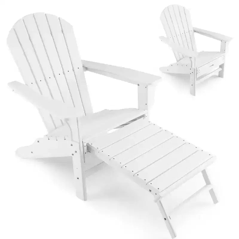 Costway 2 pz. Sedia Adirondack da Giardino in HDPE, con Poggiapiedi Estraibile, Bianca/Nera/Caffè/Grigia/Turchese