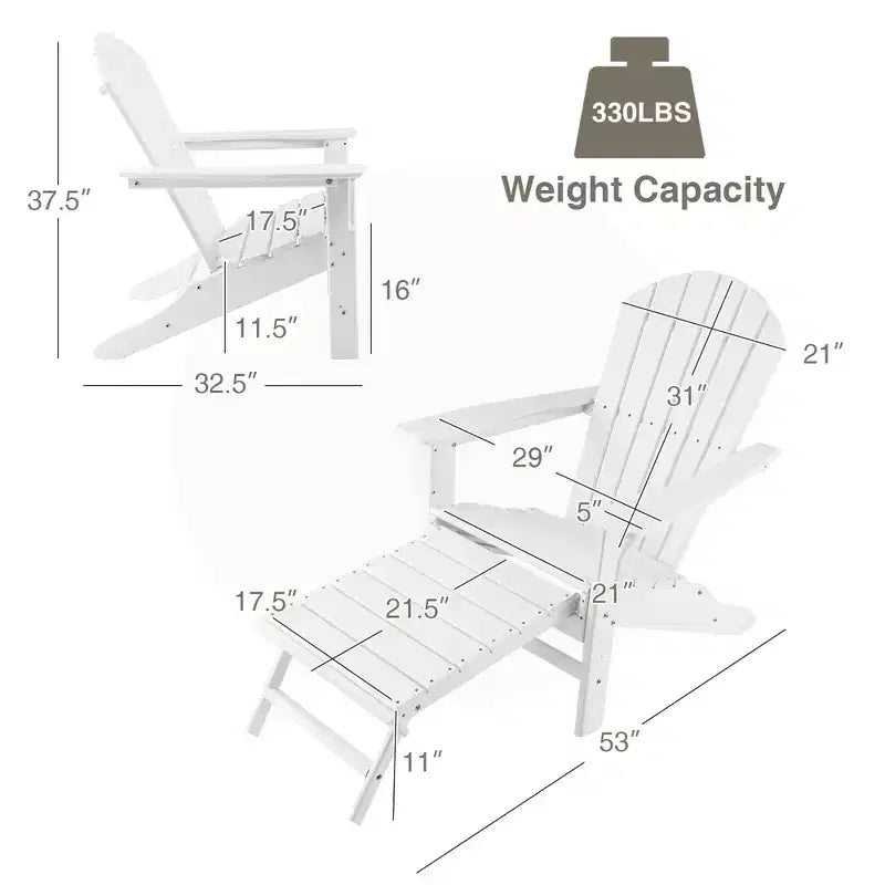 Costway 2 pz. Sedia Adirondack da Giardino in HDPE, con Poggiapiedi Estraibile, Bianca/Nera/Caffè/Grigia/Turchese