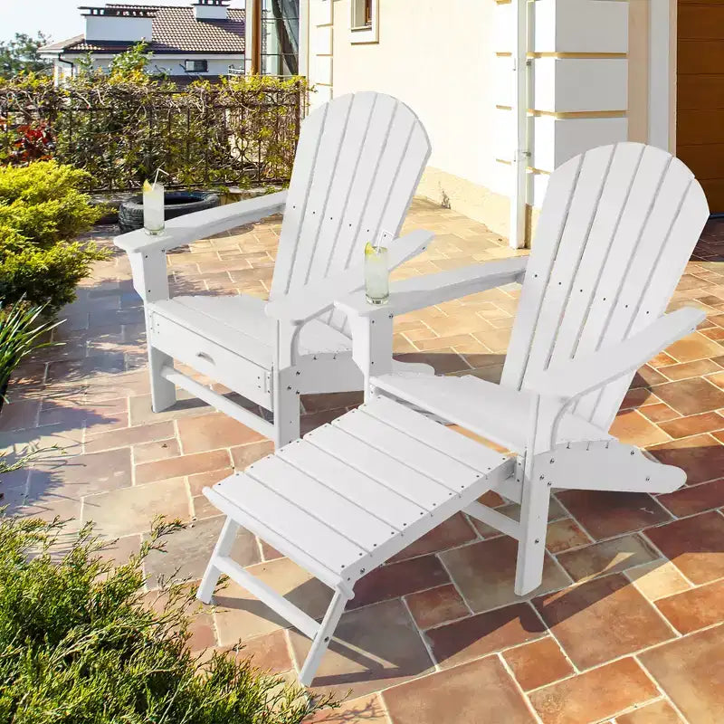 Costway 2 pz. Sedia Adirondack da Giardino in HDPE, con Poggiapiedi Estraibile, Bianca/Nera/Caffè/Grigia/Turchese