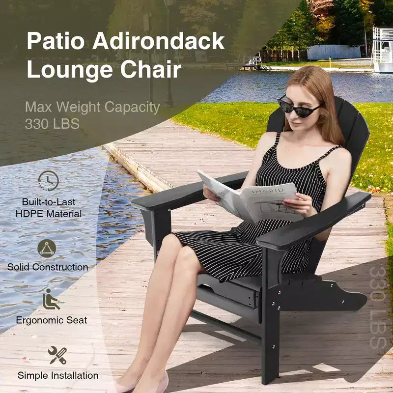 Costway 2 pz. Sedia Adirondack da Giardino in HDPE, con Poggiapiedi Estraibile, Bianca/Nera/Caffè/Grigia/Turchese