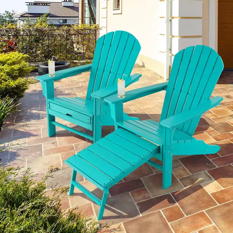 Costway Lot de 2 chaises Adirondack de jardin en PEHD avec repose-pieds rétractable Blanc/Noir/Café/Gris/Turquoise