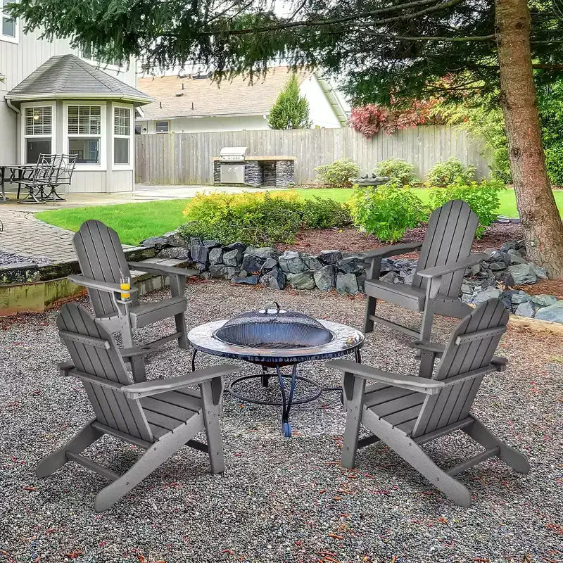 Costway 4 sedie Adirondack da patio resistenti alle intemperie con portabicchieri, colore bianco/nero/grigio/turchese/blu navy/rosso