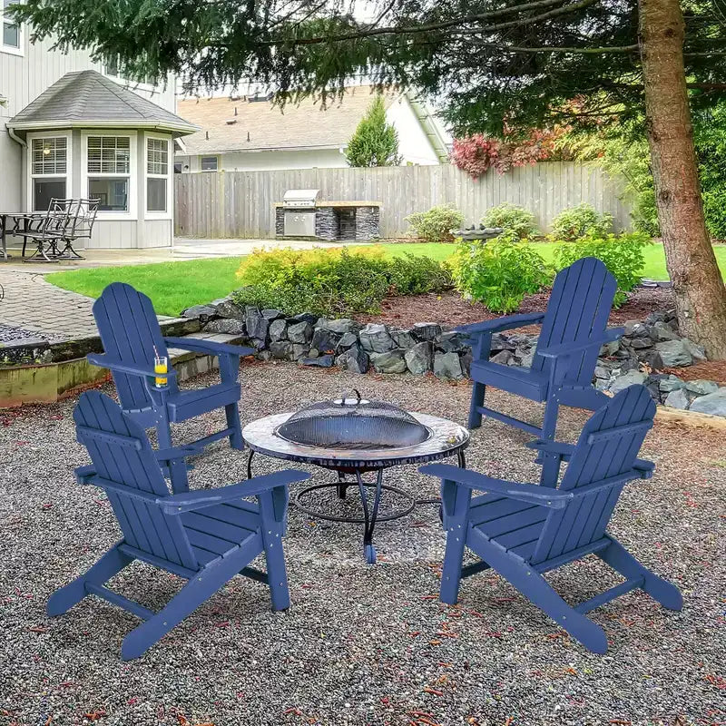 Costway 4 sedie Adirondack da patio resistenti alle intemperie con portabicchieri, colore bianco/nero/grigio/turchese/blu navy/rosso