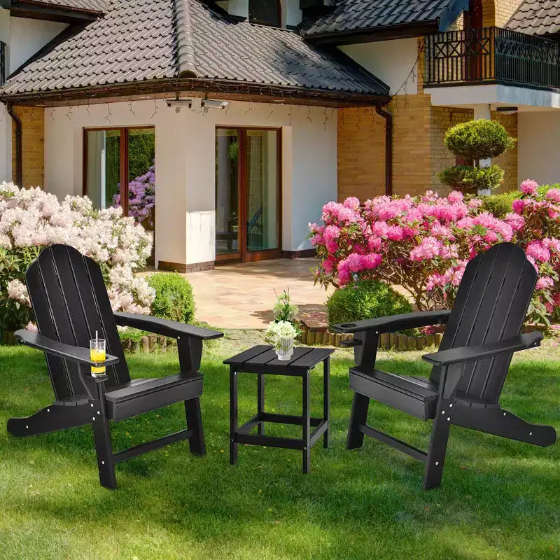 Costway 4 sedie Adirondack da patio resistenti alle intemperie con portabicchieri, colore bianco/nero/grigio/turchese/blu navy/rosso