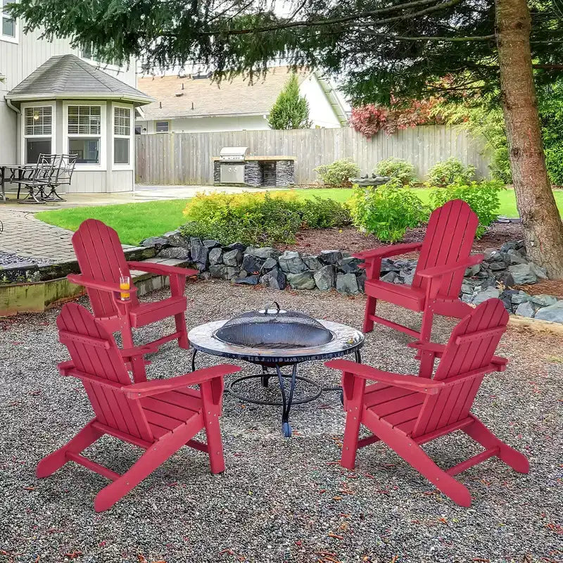 Costway 4 sedie Adirondack da patio resistenti alle intemperie con portabicchieri, colore bianco/nero/grigio/turchese/blu navy/rosso