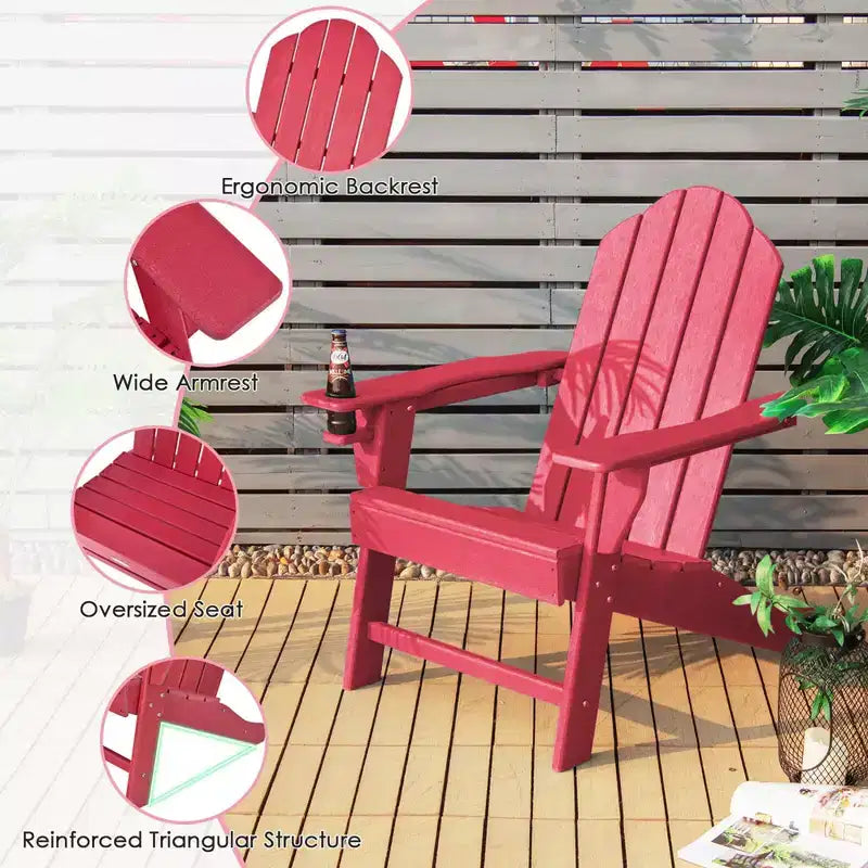 Costway 4 sedie Adirondack da patio resistenti alle intemperie con portabicchieri, colore bianco/nero/grigio/turchese/blu navy/rosso