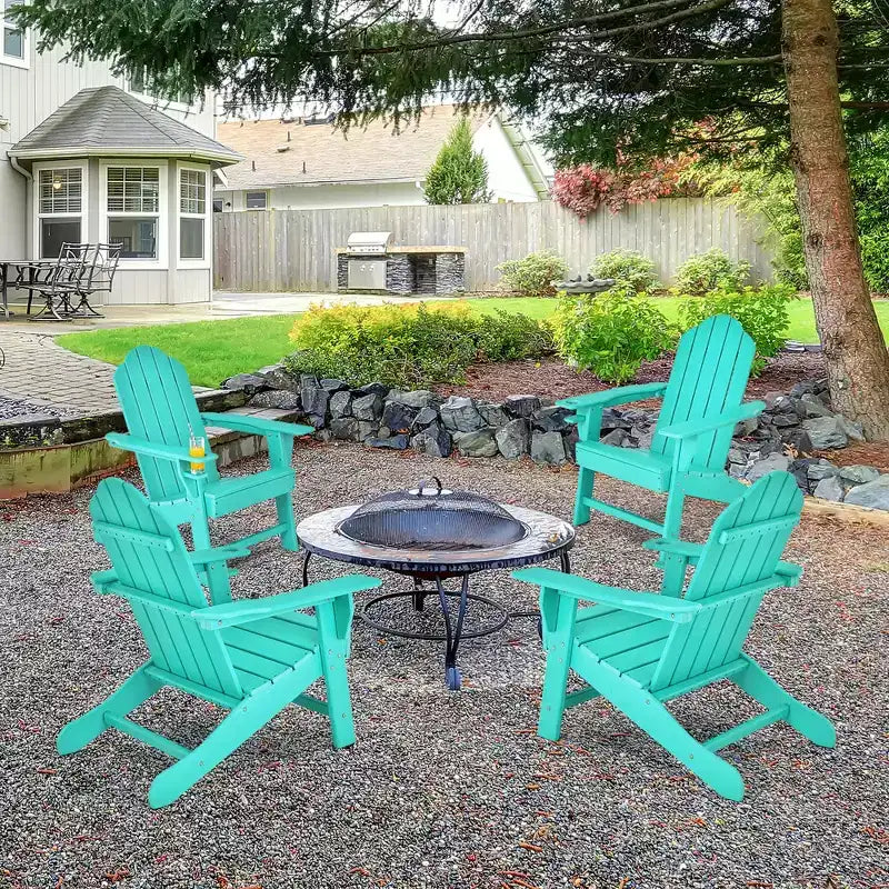 Costway 4 sedie Adirondack da patio resistenti alle intemperie con portabicchieri, colore bianco/nero/grigio/turchese/blu navy/rosso