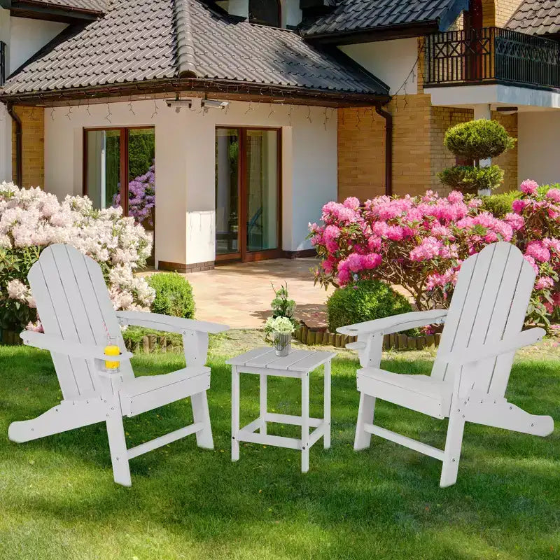 Costway 4 sedie Adirondack da patio resistenti alle intemperie con portabicchieri, colore bianco/nero/grigio/turchese/blu navy/rosso