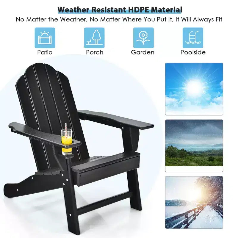 Costway 4 sedie Adirondack da patio resistenti alle intemperie con portabicchieri, colore bianco/nero/grigio/turchese/blu navy/rosso