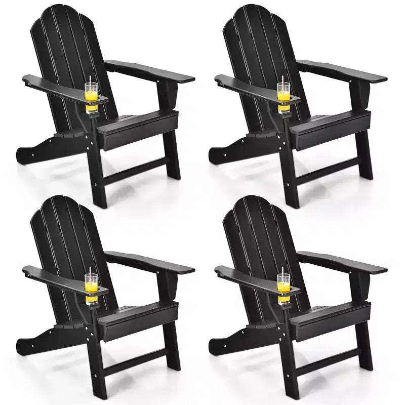 Costway 4PCS Patio Adirondack Chair Weather Resistant Garden Deck W/Cup Holder White\Black\Grey\Turquoise\Navy\Red