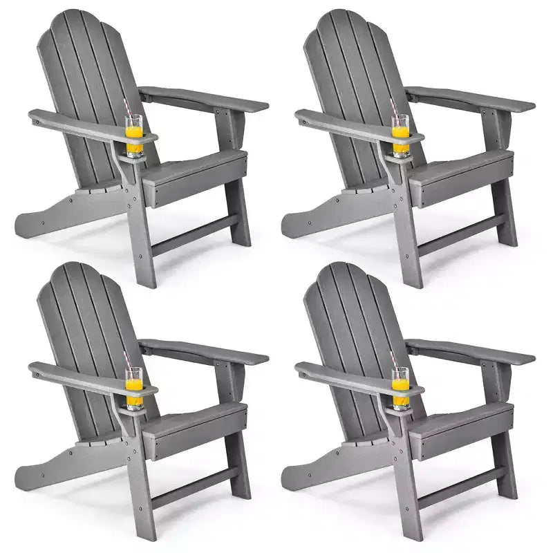 Lot de 4 chaises de jardin Adirondack Costway, résistantes aux intempéries, avec porte-gobelet, coloris blanc/noir/gris/turquoise/bleu marine/rouge