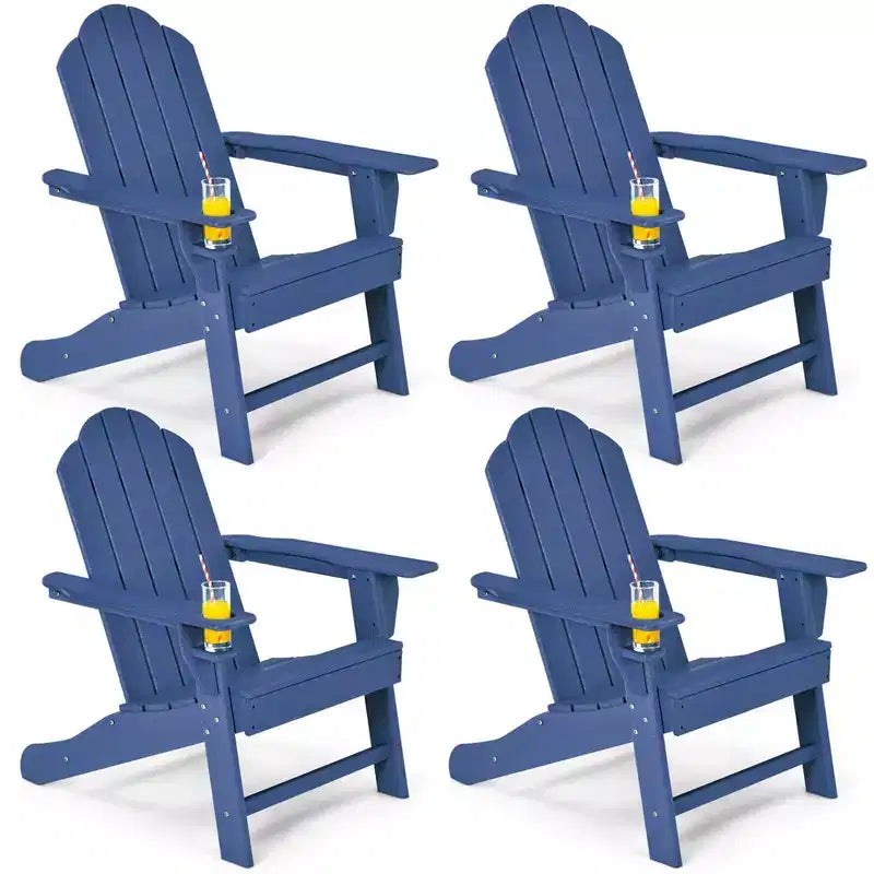 Lot de 4 chaises de jardin Adirondack Costway, résistantes aux intempéries, avec porte-gobelet, coloris blanc/noir/gris/turquoise/bleu marine/rouge