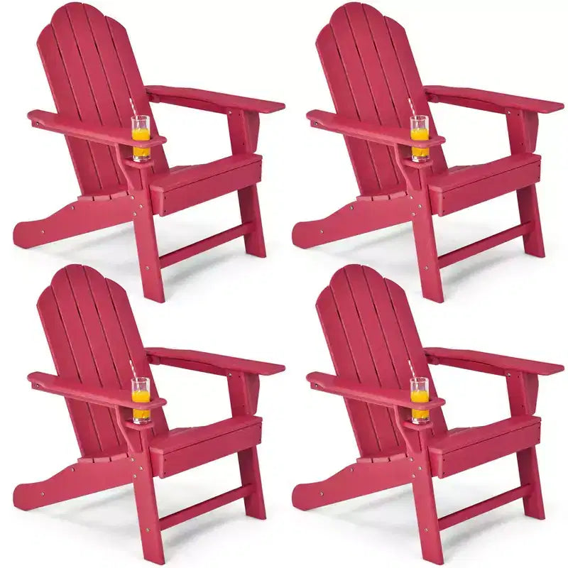 Lot de 4 chaises de jardin Adirondack Costway, résistantes aux intempéries, avec porte-gobelet, coloris blanc/noir/gris/turquoise/bleu marine/rouge